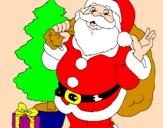 Disegno Babbo Natale con lalbero di Natale pitturato su annamaria