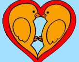 Disegno Uccellini innamorati  pitturato su cristina