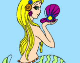 Disegno Sirena e perla  pitturato su moira