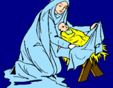 Disegno Nascita di Gesù Bambino pitturato su beatrice