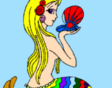Disegno Sirena e perla  pitturato su ludovica