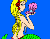 Disegno Sirena e perla  pitturato su MARCO