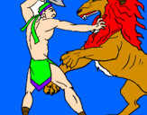 Disegno Gladiatore contro un leone pitturato su claudiomax