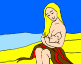 Disegno Madre e figlio  pitturato su niki richi ticchi