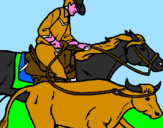 Disegno Cowboy e mucca  pitturato su francesco