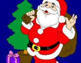 Disegno Babbo Natale con lalbero di Natale pitturato su alaa