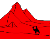 Disegno Paesaggio con le piramidi  pitturato su giosueè