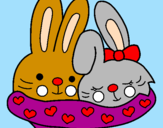 Disegno Conigli innamorati pitturato su  terry 