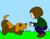 Disegno Bambina che gioca con il cagnolino  pitturato su LAVINIA