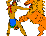 Disegno Gladiatore contro un leone pitturato su d . e . d