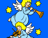 Disegno Angeli musicisti  pitturato su maria neve