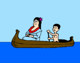 Disegno Madre e figlio in canoa  pitturato su ROBERTA