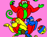 Disegno Scimmie giocoliere pitturato su VIOLA