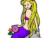 Disegno Sirena con la conchiglia  pitturato su giuiia