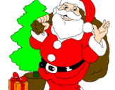 Disegno Babbo Natale con lalbero di Natale pitturato su rossella buondonno