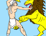 Disegno Gladiatore contro un leone pitturato su fabrizio