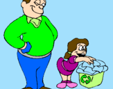 Disegno Padre e figlia riciclatori pitturato su Roberta 