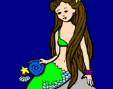 Disegno Sirena con la conchiglia  pitturato su ANNA