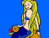 Disegno Sirena con la conchiglia  pitturato su marta
