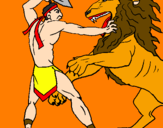 Disegno Gladiatore contro un leone pitturato su alexis98