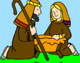Disegno Adorano Gesù Bambino  pitturato su Patellina