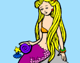 Disegno Sirena con la conchiglia  pitturato su Chiaretta