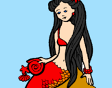 Disegno Sirena con la conchiglia  pitturato su chiara