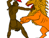 Disegno Gladiatore contro un leone pitturato su lucy