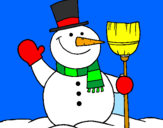 Disegno pupazzo di neve con scopa pitturato su MARCO