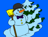 Disegno Pupazzo di neve e albero di Natale pitturato su Francesco