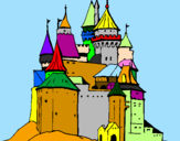 Disegno Castello medievale  pitturato su marco c.