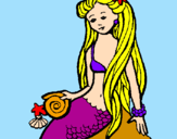 Disegno Sirena con la conchiglia  pitturato su chiara