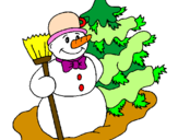 Disegno Pupazzo di neve e albero di Natale pitturato su alessia