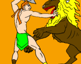 Disegno Gladiatore contro un leone pitturato su giosueè