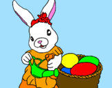Disegno Coniglietta di Pasqua con l'annaffiatoio  pitturato su titty