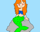 Disegno Sirena seduta su una roccia  pitturato su lsara e milena