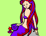 Disegno Sirena con la conchiglia  pitturato su meli  10
