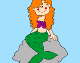 Disegno Sirena seduta su una roccia  pitturato su sara