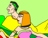 Disegno Cesare e Cleopatra  pitturato su barbara
