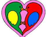 Disegno Uccellini innamorati  pitturato su Arianna