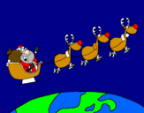 Disegno Babbo Natale che consegna i regali 3 pitturato su simone n. 5 8 2002