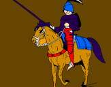 Disegno Cavallerizzo a cavallo  pitturato su riccardo