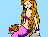 Disegno Sirena con la conchiglia  pitturato su lsara e milena