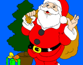Disegno Babbo Natale con lalbero di Natale pitturato su buon natale