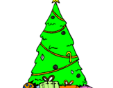 Disegno Abete con decorazioni natalizie  pitturato su tiziano pozzi