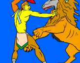 Disegno Gladiatore contro un leone pitturato su giovanni e matteo 