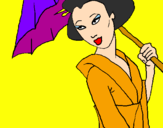 Disegno Geisha con parasole pitturato su ANASTASIA