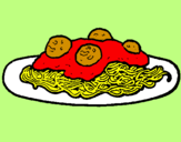 Disegno Spaghetti al ragù  pitturato su Azzurra
