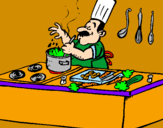 Disegno Cuoco in cucina  pitturato su beatrice  giacollo