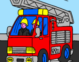 Disegno Camion dei Pompieri  pitturato su pompiere sam